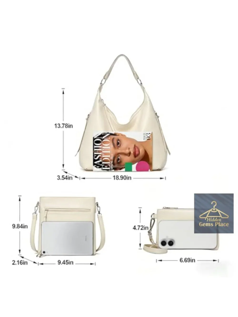 3-in-1 Hobo Crossbody Shoulder Handbag Wallet Set PU Leather